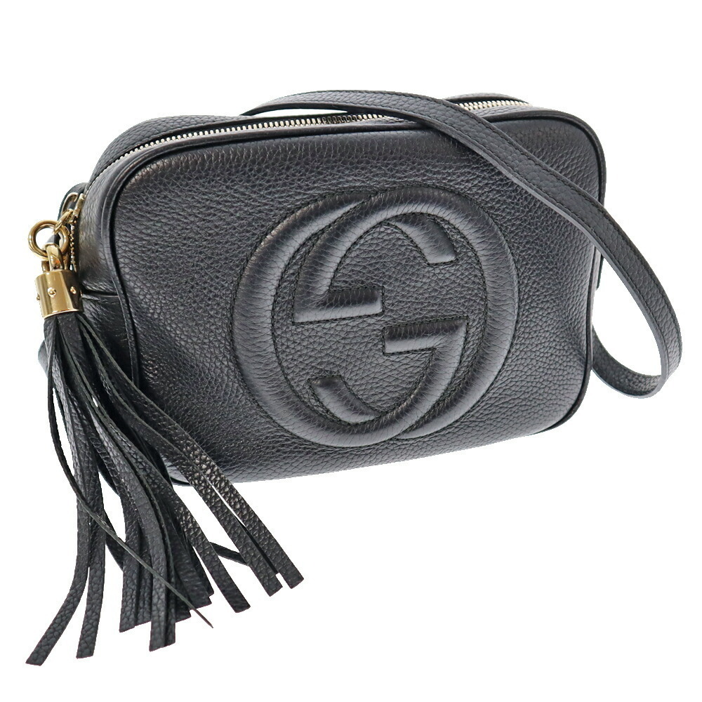 GUCCI Disco Bag Crossbody Soho Black Tassel Interlocking GG Embossed Leather